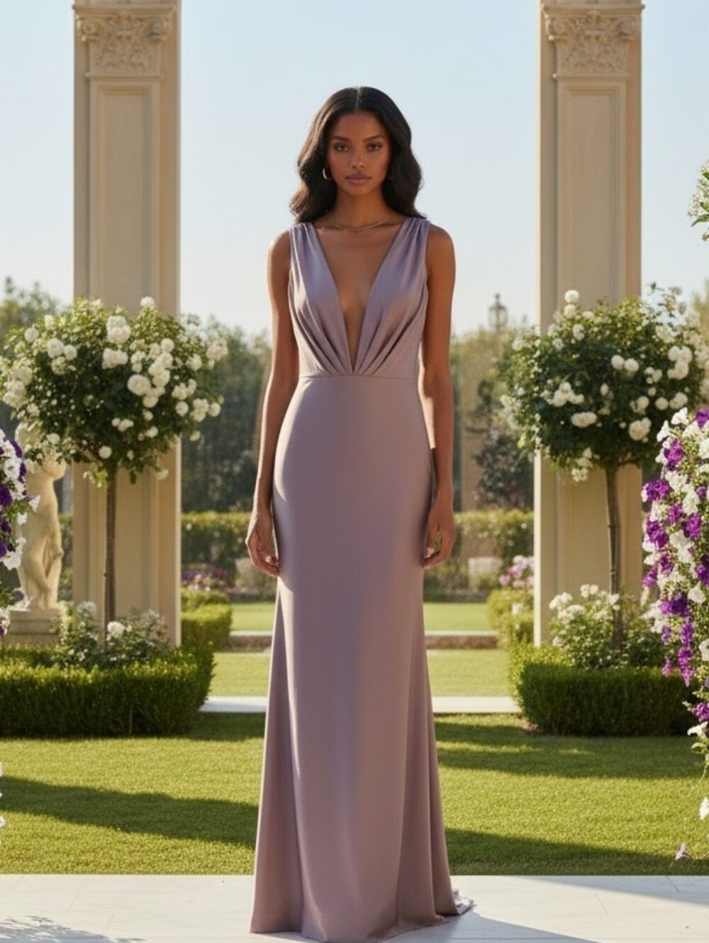 Cinderella Divine Lavender Mauve V-Neck Ruched Mermaid Gown Bridesmaid Size 4